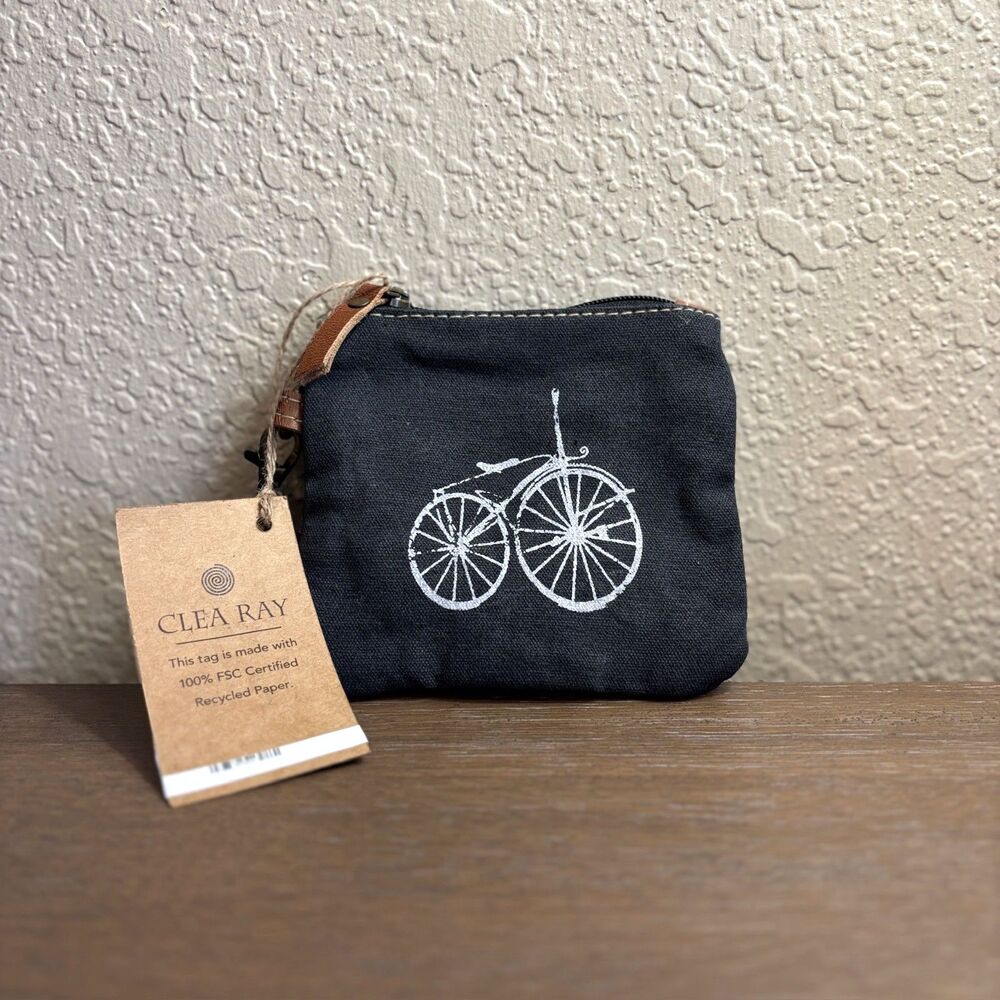 Clea Ray NWT Upcycled Military Canvas 1889 Bike Coin Purse Wristlet Sustainable - Picture 2 of 3